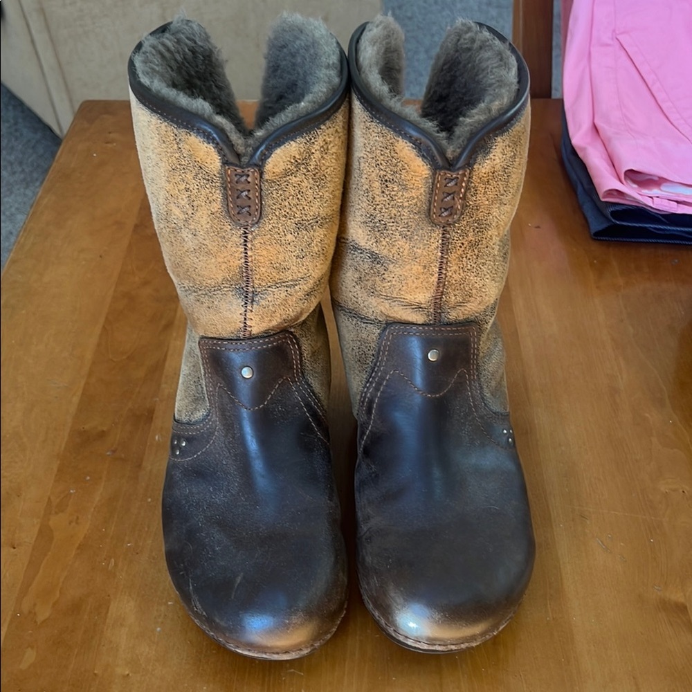 Brown and Tan Dansko Fuzzy Boots